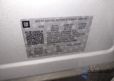 2020 Chevrolet Equinox Fwd Lt 1.5L Turbo from USA, damaged, VIN 2GNAXKEV6L6117956